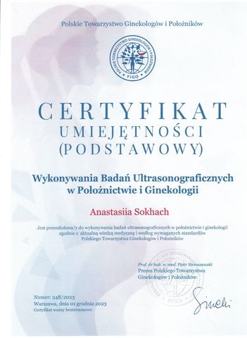Certyfikat Umiejętności (podstawowy) Wykonywania Badań Ultrasonograficznych w Położnictwie i Ginekologii — Polskie Towarzystwo Ginekologów i Położników