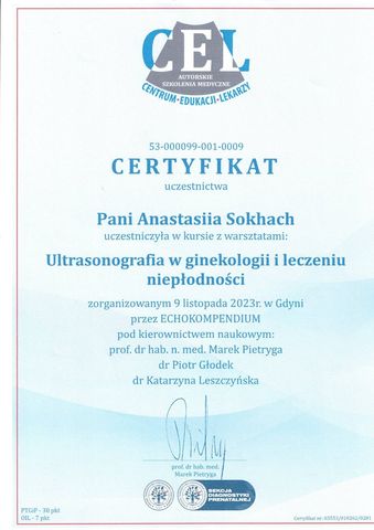 Ultrasonografia w ginekologii i leczeniu niepłodności, Gdynia — ECHOKOMPENDIUM, kierownictwo naukowe prof. dr hab. n. med. Marek Pietryga