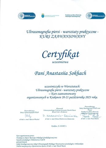 Ultrasonografia piersi — warsztaty praktyczne, kurs zaawansowany, Kraków — Sekcja Senologiczna i Sekcja Ultrasonografii PTGiP · Katedra Ginekologii i Położnictwa UJ CM